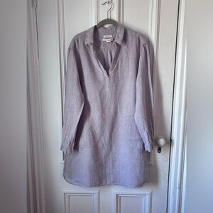 C & C California 100 % Linen V neck Tunic Dress Long Sleeve Pockets Size XL